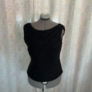 Jkara NY Vintage Sleeveless Black Beaded Cowl Neck Top